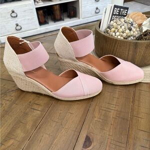 Tommy Bahama Pink and Tan Espadrille Wedges